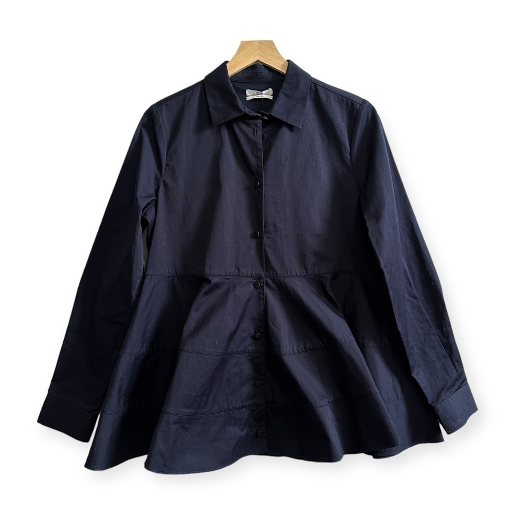 NWT CO Navy Blue Tiered Button Down Cotton Shirt, Size M